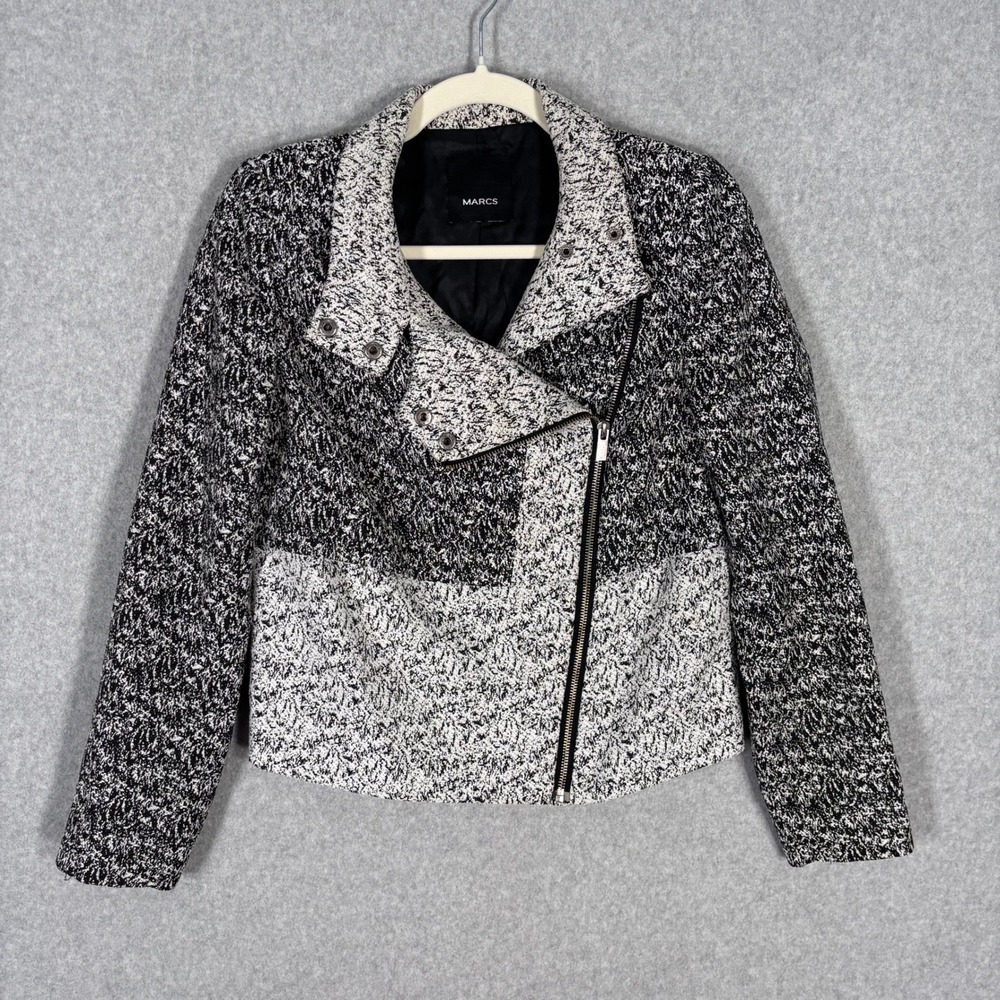MARCS Tweed Knit Cropped Moto Jacket 8 Charcoal Gray Indie Sleaze Festival Biker